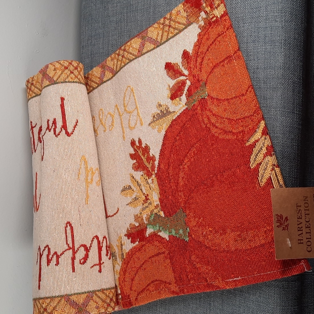 Fall Thanksgiving Farmhouse Dining Table Runner 72" Harvest Grateful Blessed